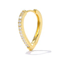 Geometric gold tone love heart clip-on earring for women on a white background.