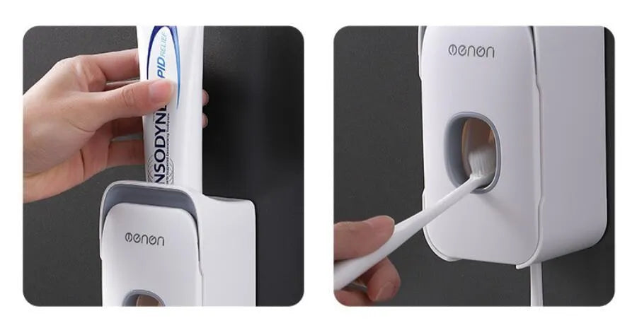 Automatic toothpaste dispenser wall unit in blue, grey or pink ABS plastic