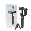 Black three-axis handheld gimbal stabiliser for mobile phones with tripod and hard case.