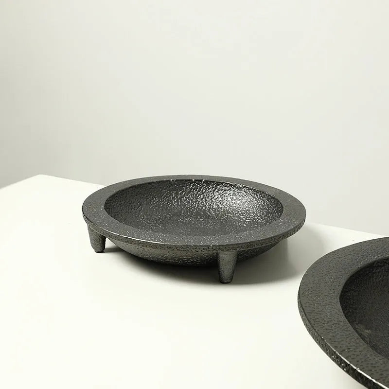 New Chinese style cement fruit plate in large size 32.4 cm wide on a table for home decoration