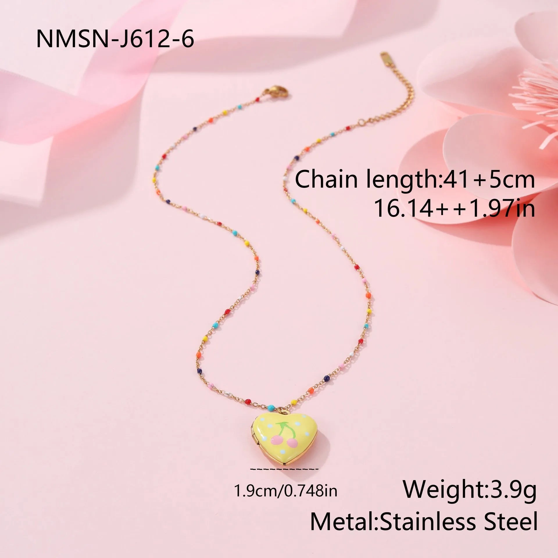 Women's gold plated stainless steel heart necklace with fruit pendant designs