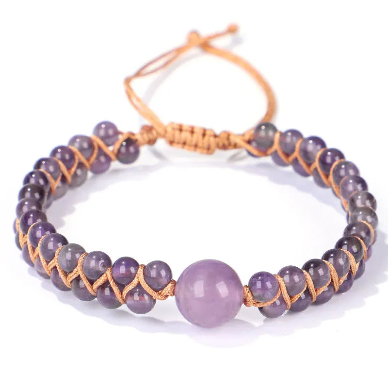 Handmade woven geometric bracelet with adjustable sliding knot and natural stone option
