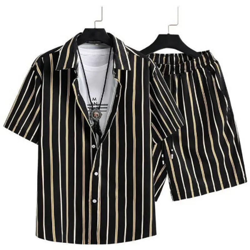 Men's digital print cardigan and shorts casual suit in suit 52 colour with Asian sizing options