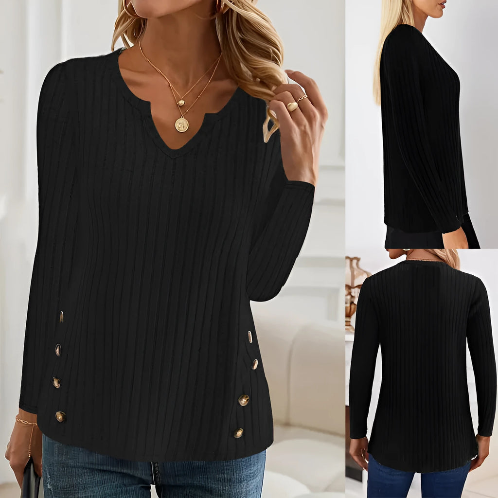 Simple solid colour casual knitted button sweater in black and grey green colour options