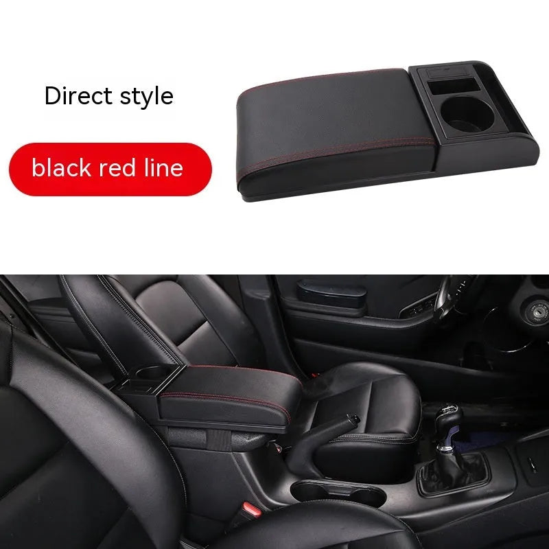 Universal automobile armrest box cover height increasing plastic with PU leather finish in beige placed on car centre console