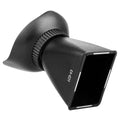 Black camera LCD viewfinder with magnification lens mounted on a DSLR camera.