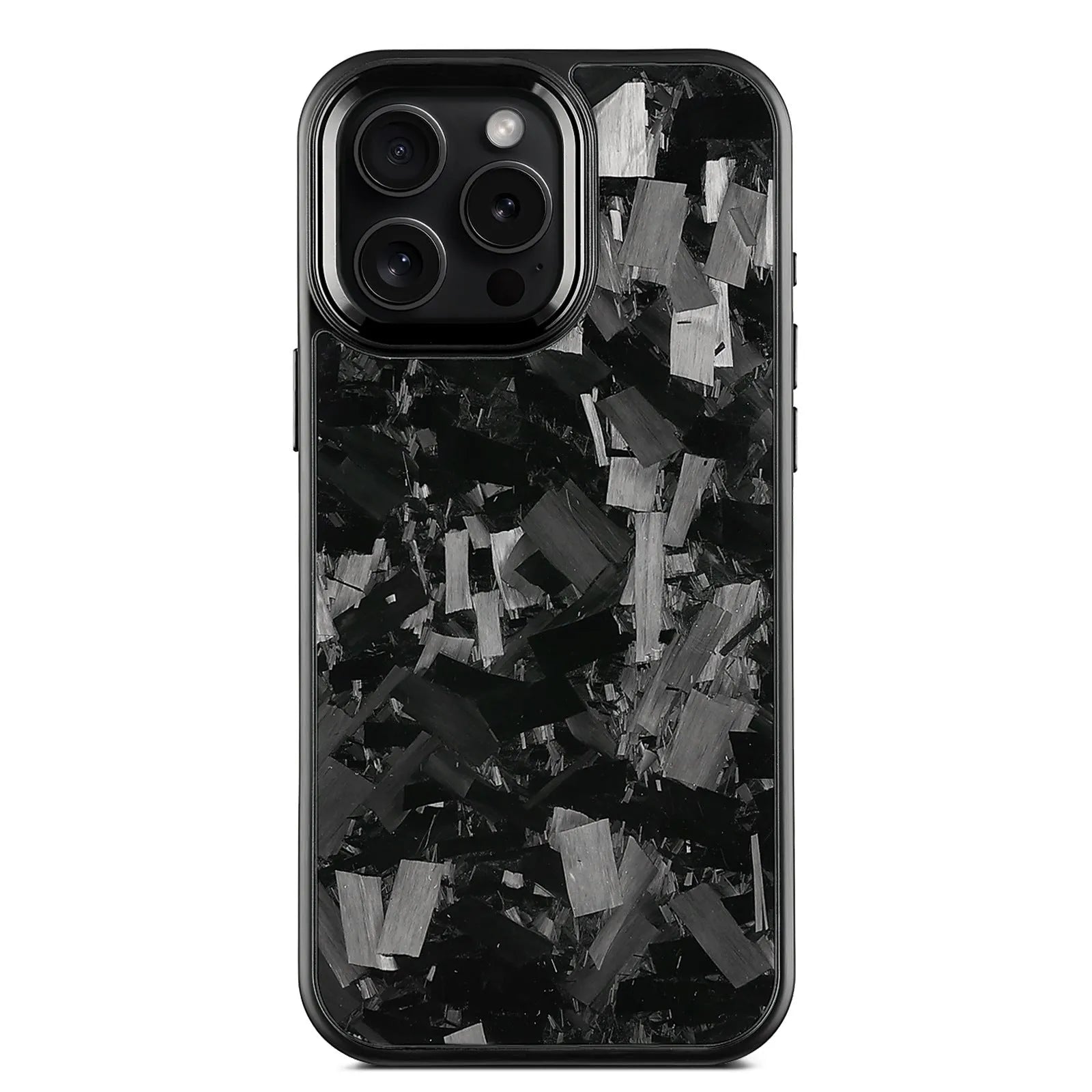 Metal frame forged pattern carbon fibre iPhone 17 protective case with magnetic attachment in black frame blue gold colour