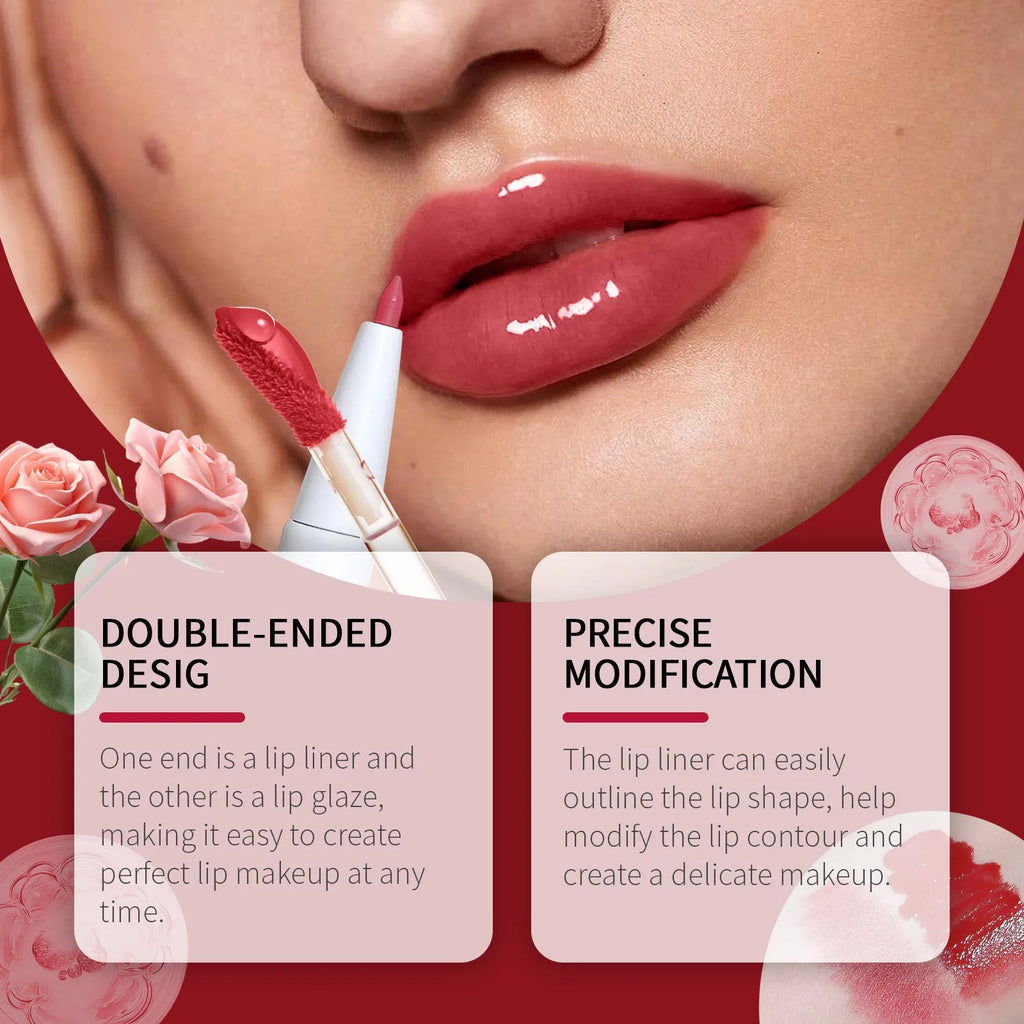 Double-headed lip liner and lacquer pen with three colour options