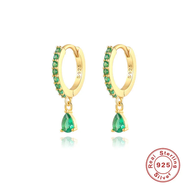 Sterling silver water drop eardrop earrings with electroplated finish and geometric pendant