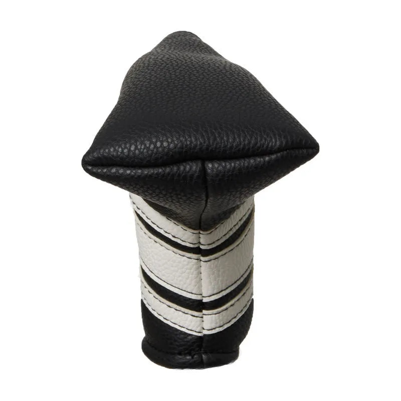 Black PU leather golf putter head cover showing protective sleeve for club head