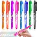 Set of hot erasable gel pens in multiple colours with plastic shells and choice of 0.5mm or 0.7mm stainless steel nibs.