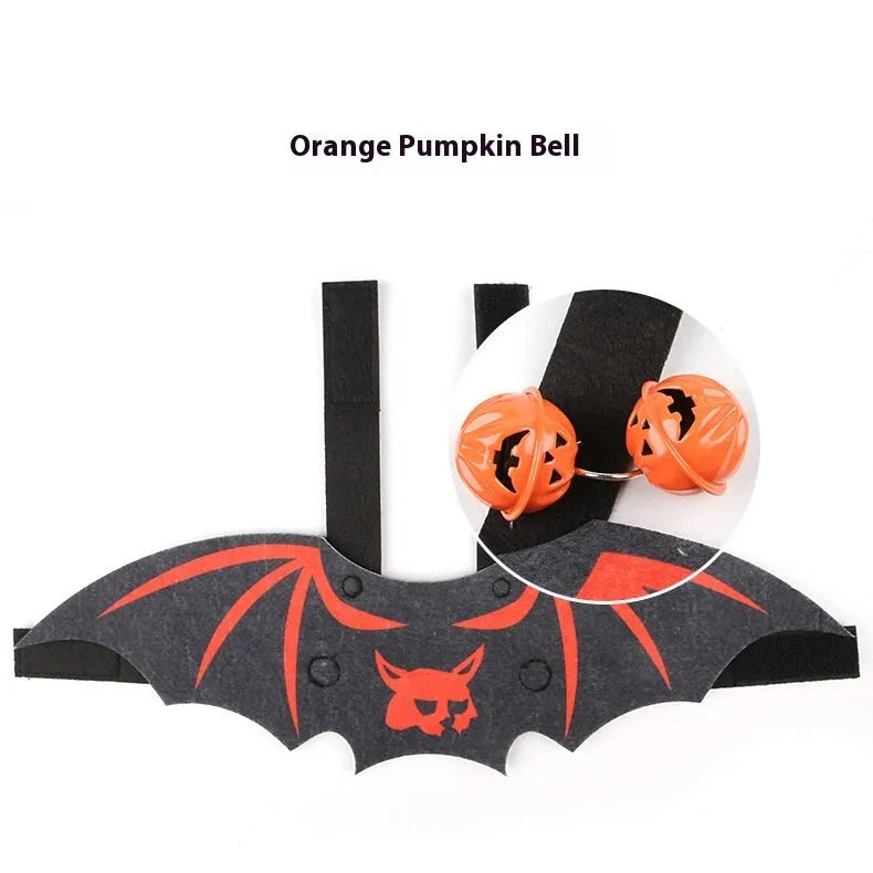 Halloween batwing cat costume in felt with pumpkin bat colour and bell, size S or M