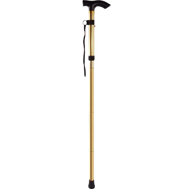 Adjustable aluminium folding walking cane in silver with non-slip rubber foot extended to full height