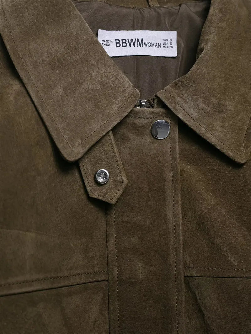Women's casual jacket in PU fabric, Japanese-Korean style, shown in picture colour.