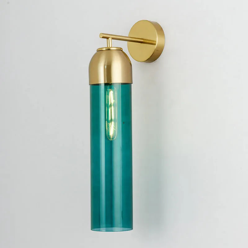 Modern minimalist glass wall lamp 10x40cm with five colour options including blue amber and milky white
