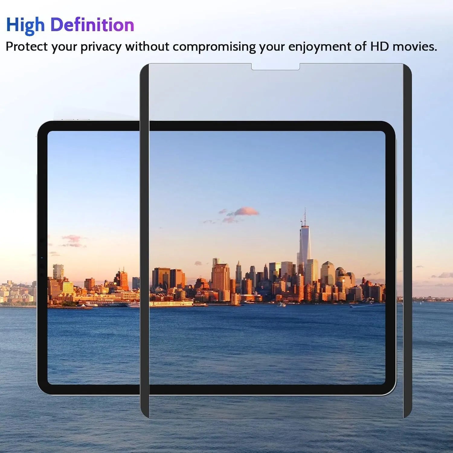 Magnetic iPad privacy film with storage clip for screen protection on various iPad models