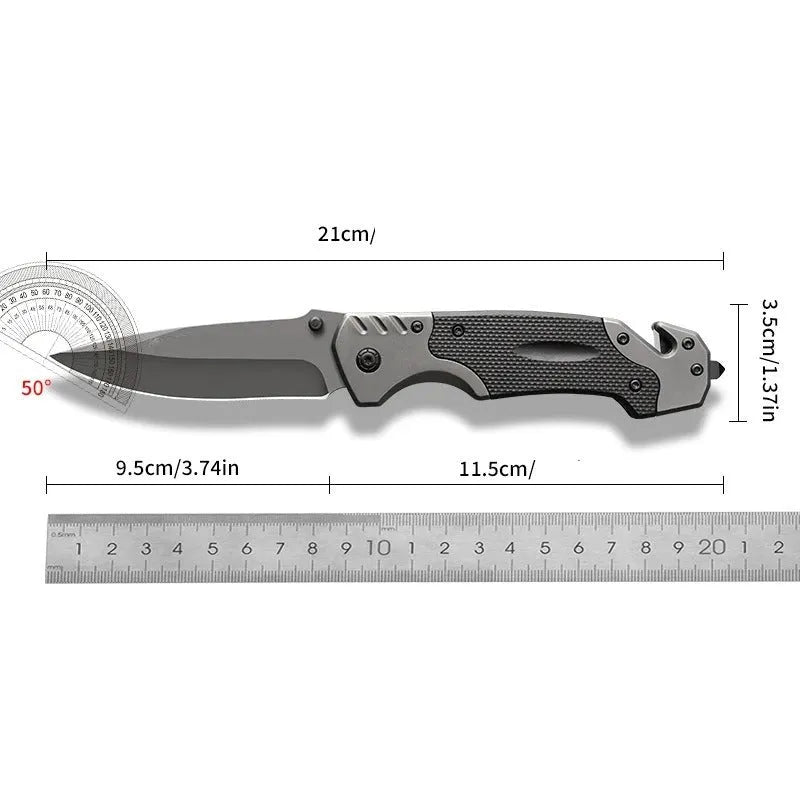 Outdoor tool self-defense portable folding knife with alloy blade, 115mm handle, 225mm full length, no pattern finish