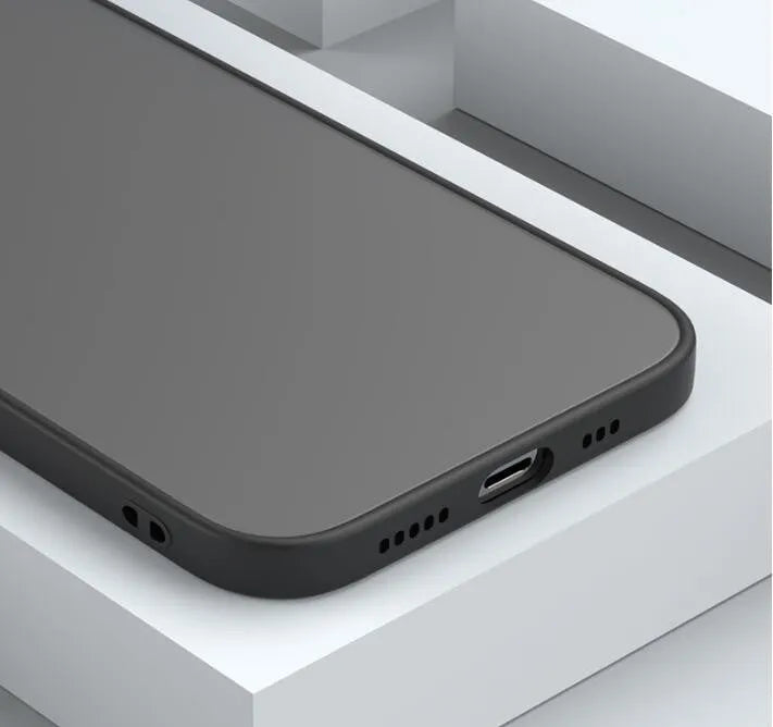 Frosted hard iPhone protective case showing full lens cover and fine holes for skin-sensing.