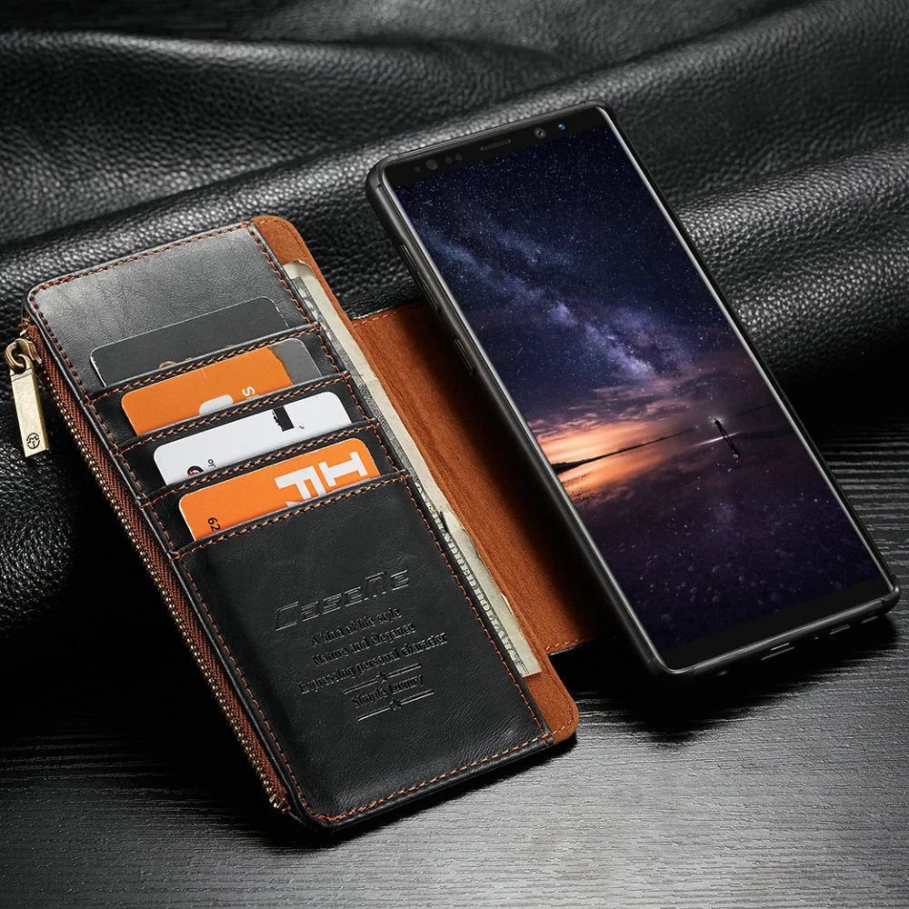 Samsung Galaxy Note9 PU leather flip phone case in black showing closed front cover