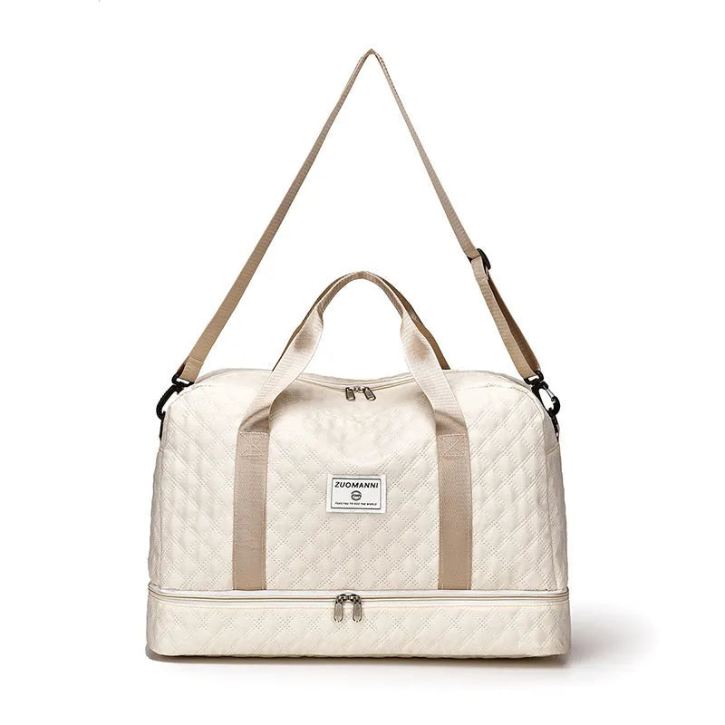 Large Oxford cloth travel bag with sewing thread detailing in solid colour options