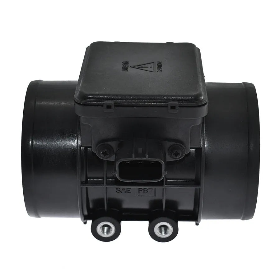Black plastic standard car air flow meter on a white background