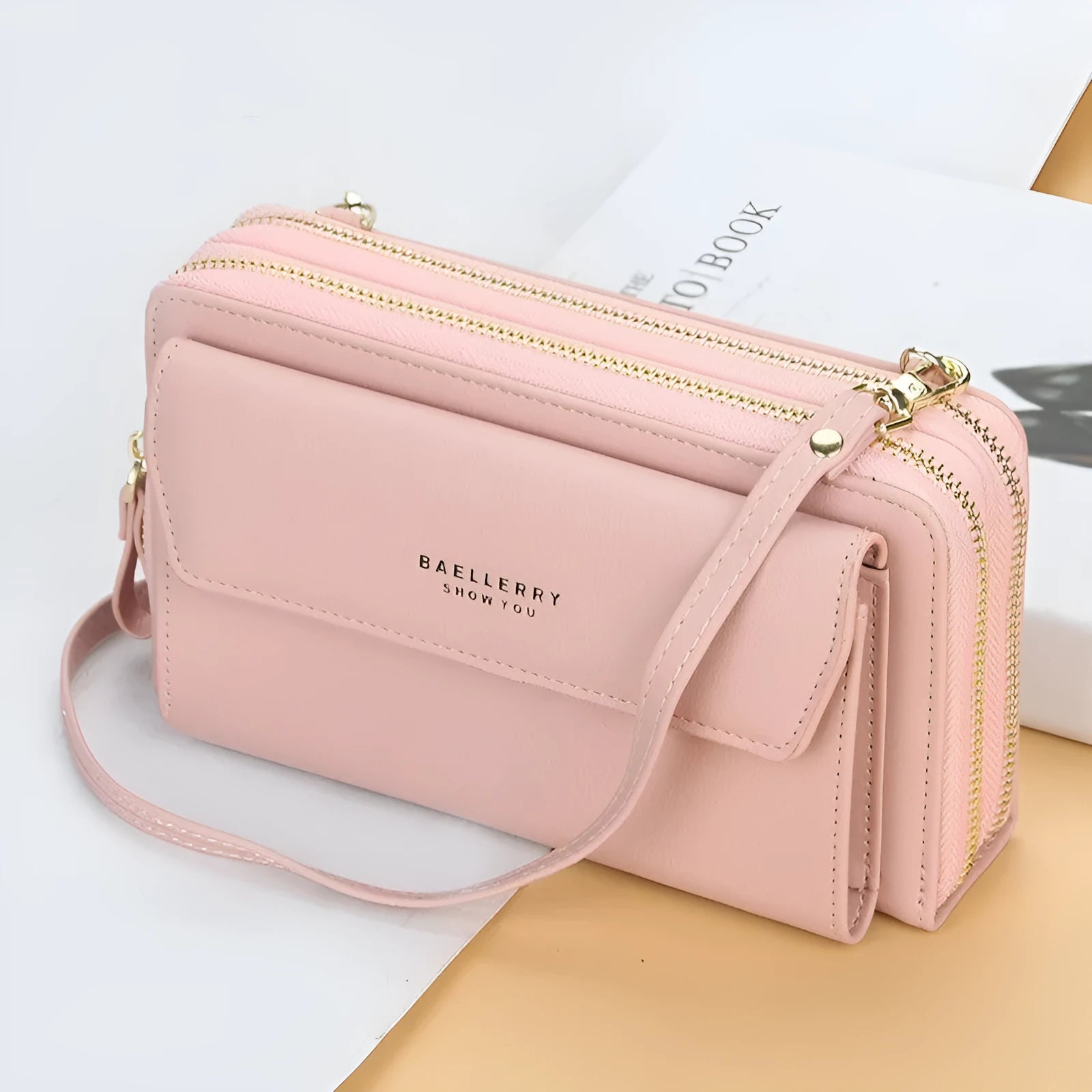 Ladies long wallet with double zipper in PU leather available in six colours