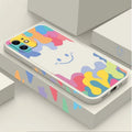 Rainbow smiley face TPU silicone phone case with lanyard for iPhone 12 13 14 series, white variant