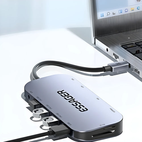 11-in-1 Type-C expansion dock with Gigabit Ethernet, HDMI, VGA, USB ports, and a 20cm cable.