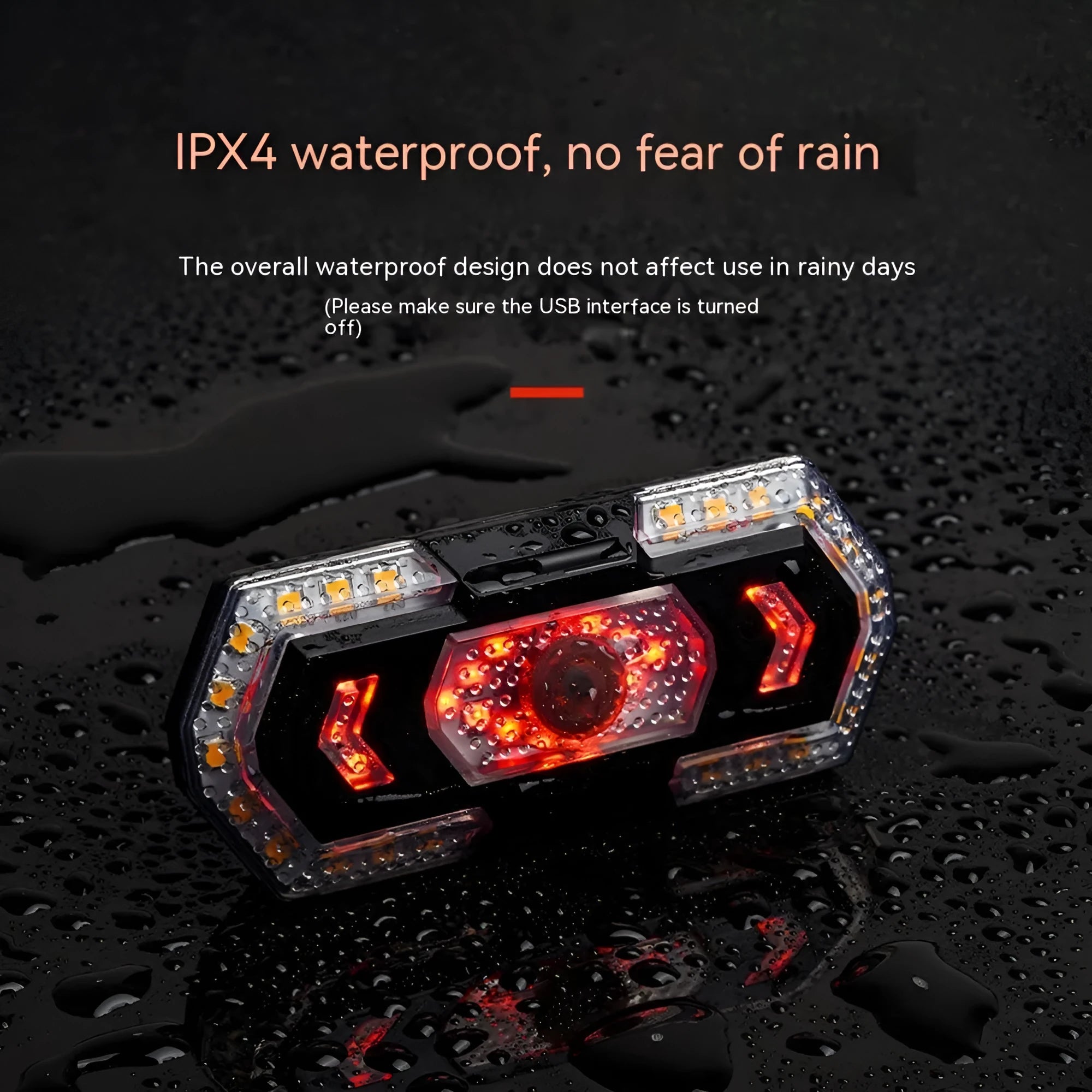 Black wireless remote control LED turn signal taillight with USB charging port