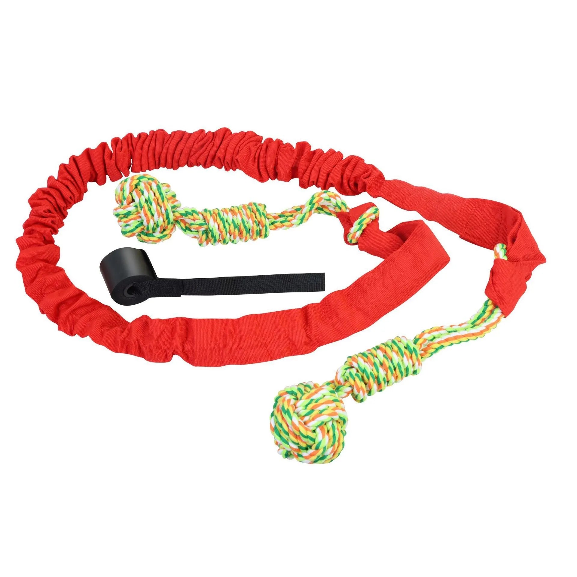 Cotton thread dog tug of war rope toy in black, grey, or red colours for interactive play and teeth grinding