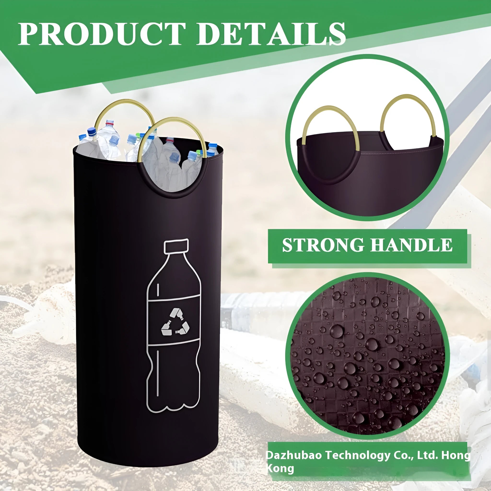 Round portable trash can with 38cm diameter opening and 72cm height