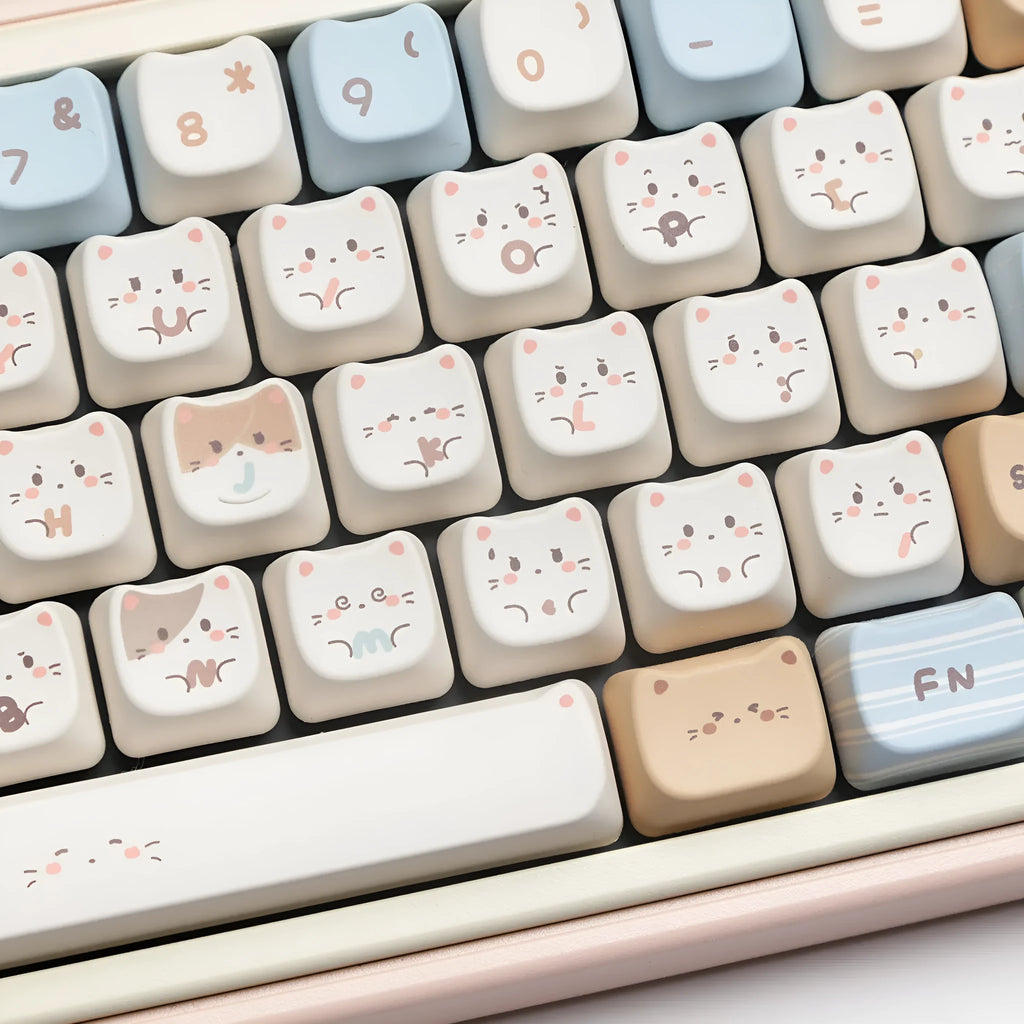 Sea Salt Cat themed PBT keycap set for mechanical keyboards with 7u supplementary keys