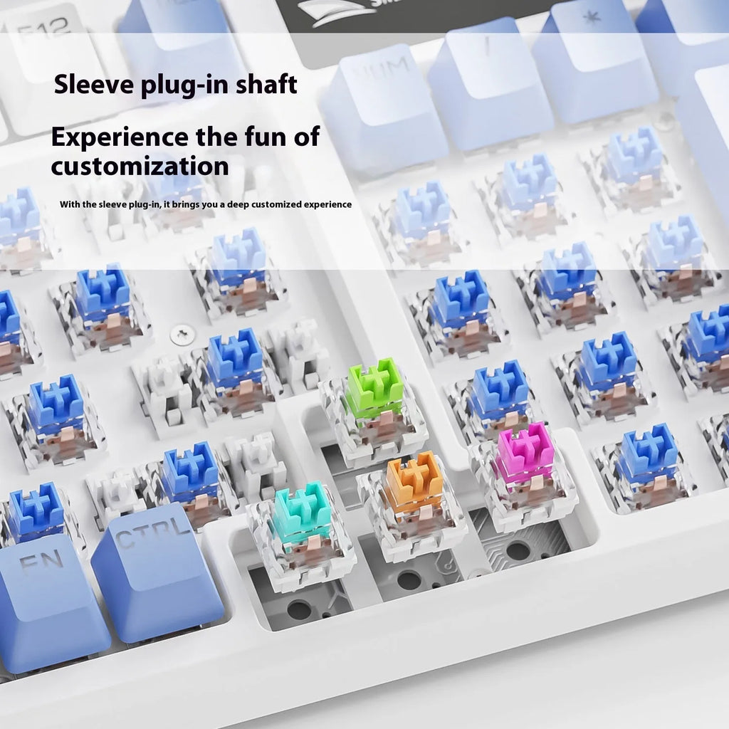 SK15 wired mechanical keyboard with control knob in Black, Sunset Orange, and Autumn Water Blue colour options.