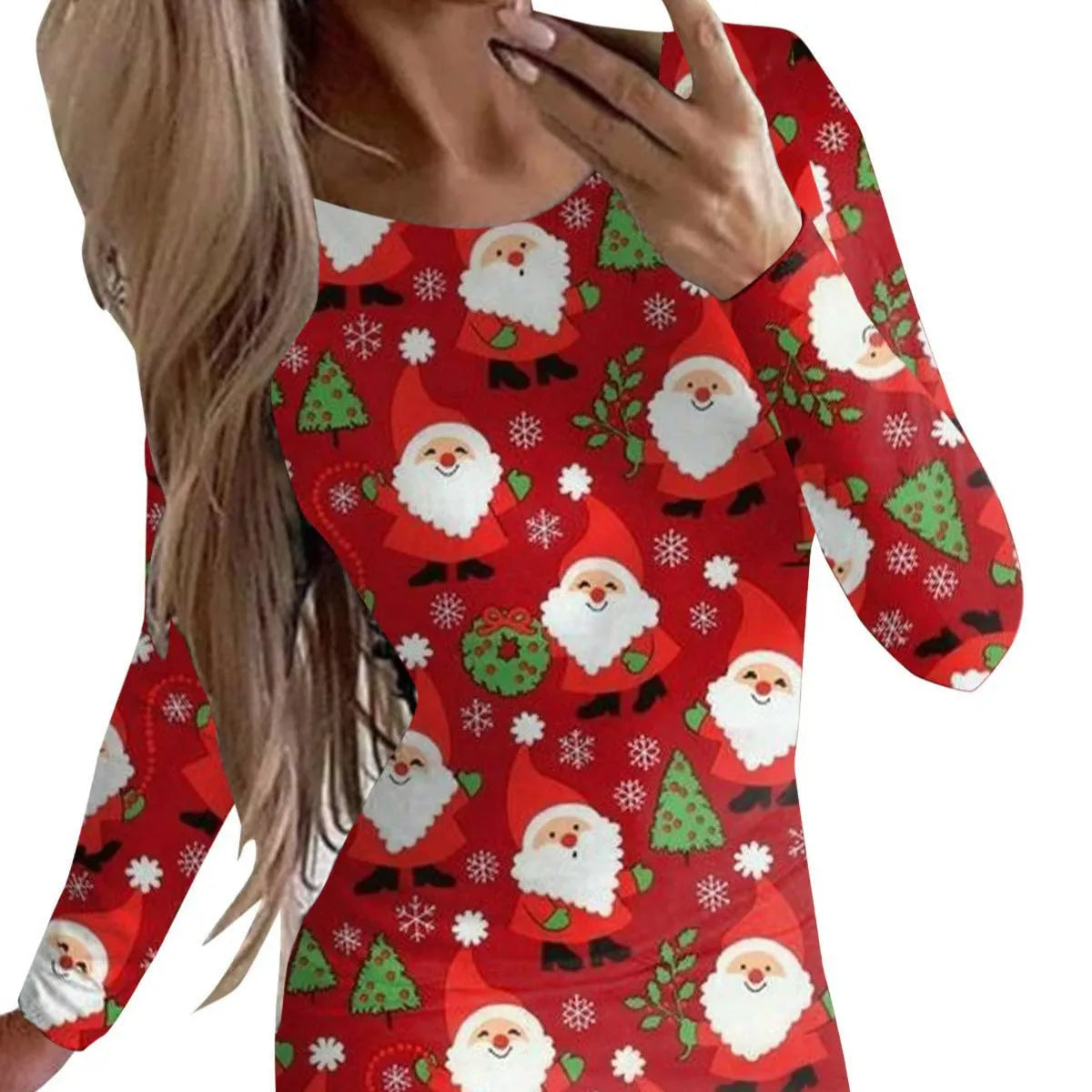 Women's Christmas dress with animal print pattern and long sleeves in floral colour option