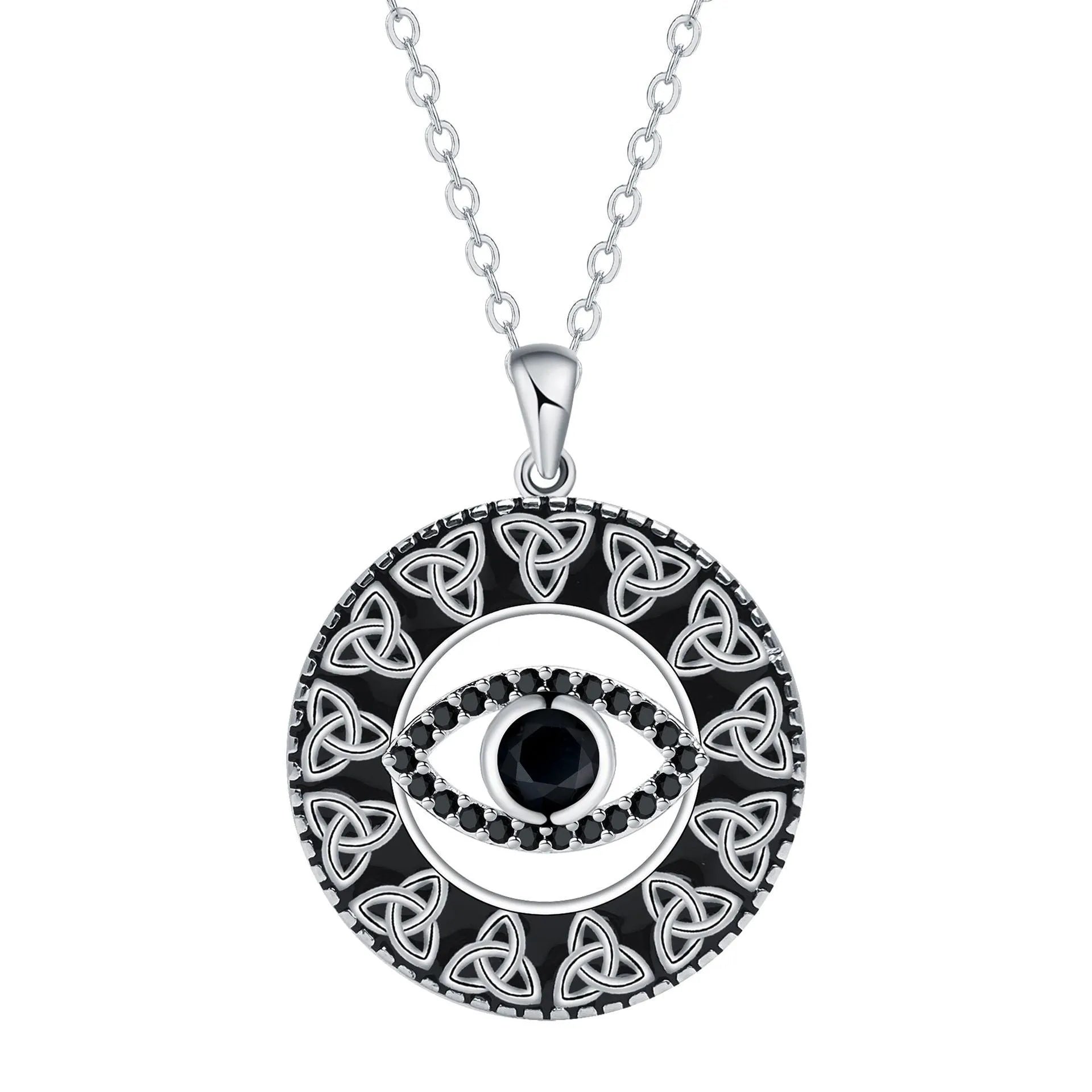 Devil's eye copper pendant necklace with electroplated finish and cross chain for women
