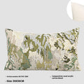 Antique green abstract floral pillow with French style botanical pattern on wool blend fabric
