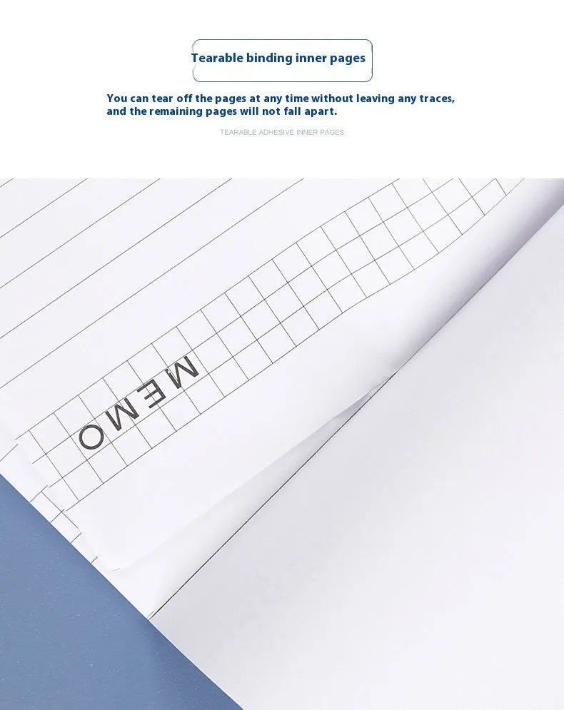 A4 tearable notebook with grid paper and a paper cover, shown open to reveal its pages.