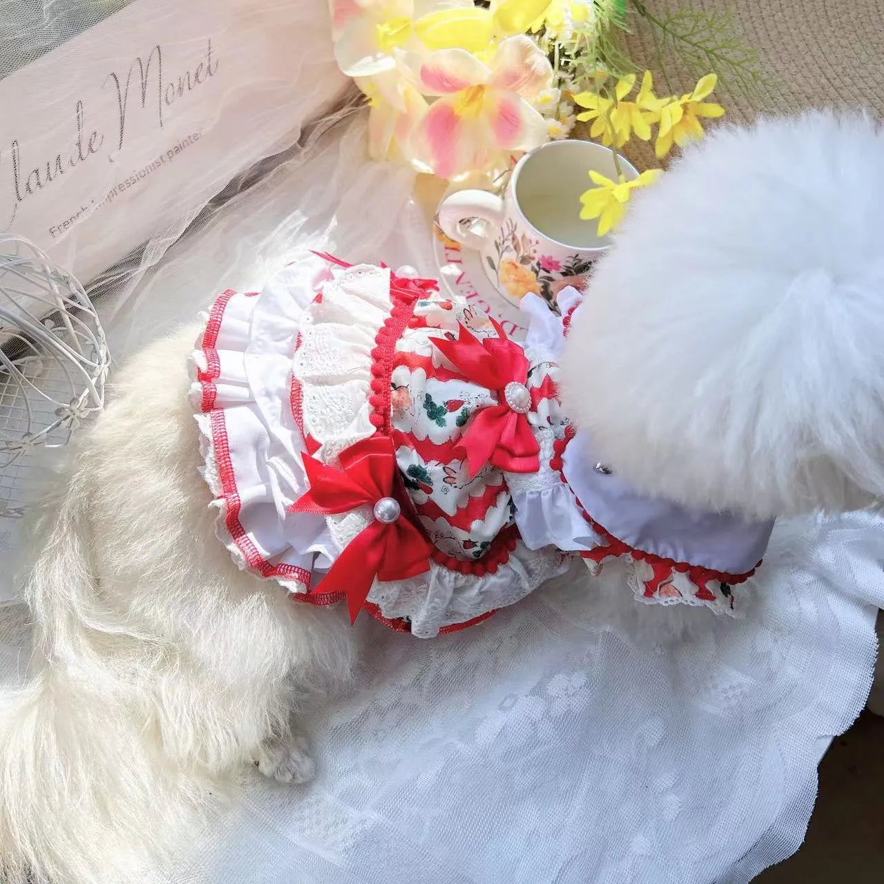 Rabbit skirt princess style pet dog dress in polyester with size measurements