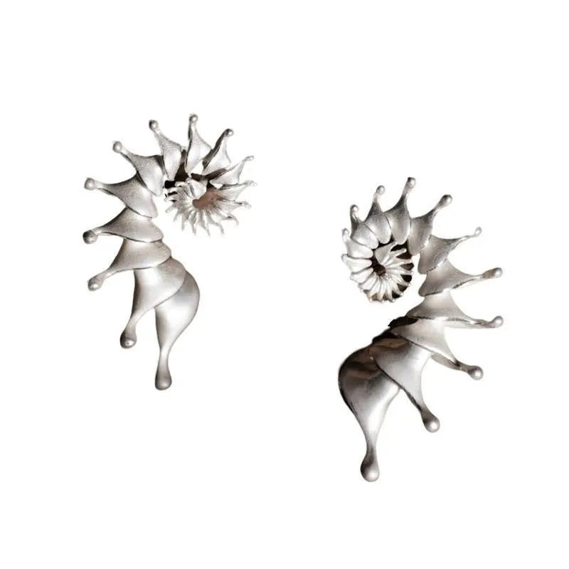 Women's exaggerated conch design earrings with three-dimensional matte finish in alloy with electroplated coating