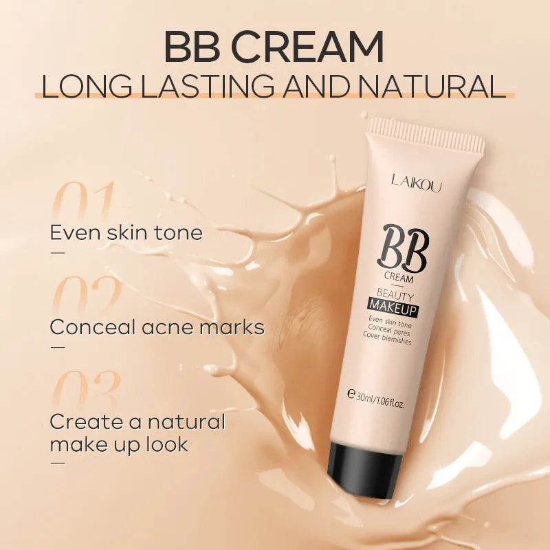 30ml BB cream bottle showing nine colour shades from ivory white to brown for natural makeup coverage