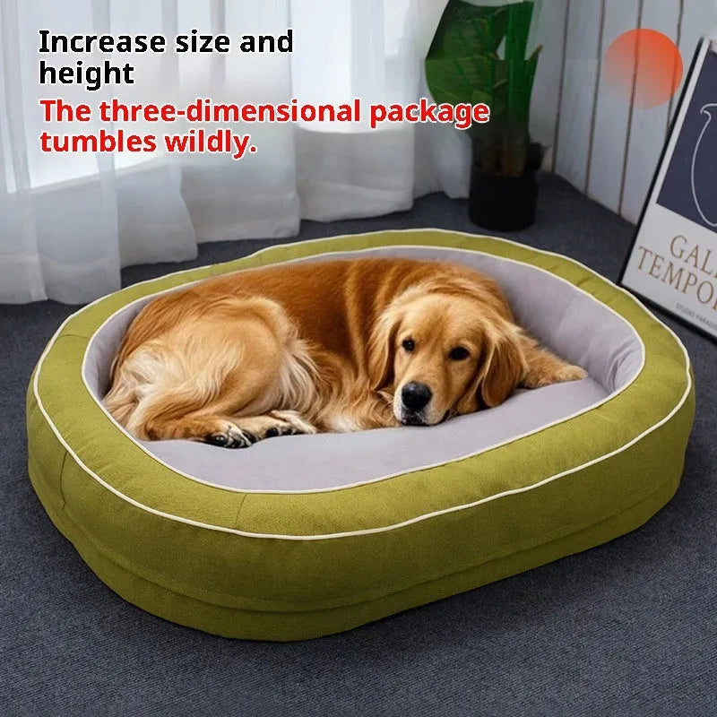 Oval removable cloth pet bed for dogs in green, available in S, M, L sizes