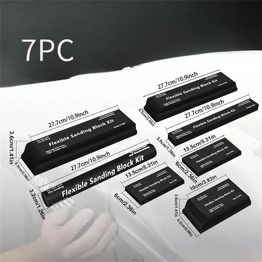 Seven black EVA frosted building blocks with metal construction