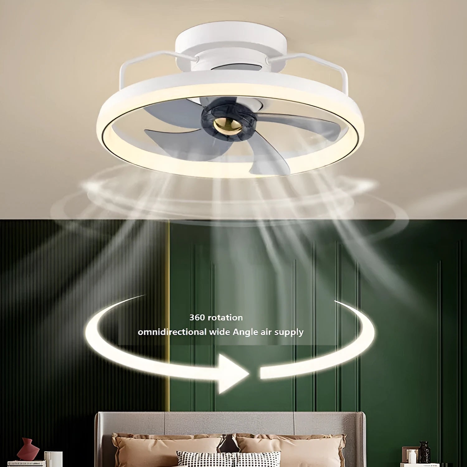 500mm diameter overhead fan lamp with integrated light in modern simple design
