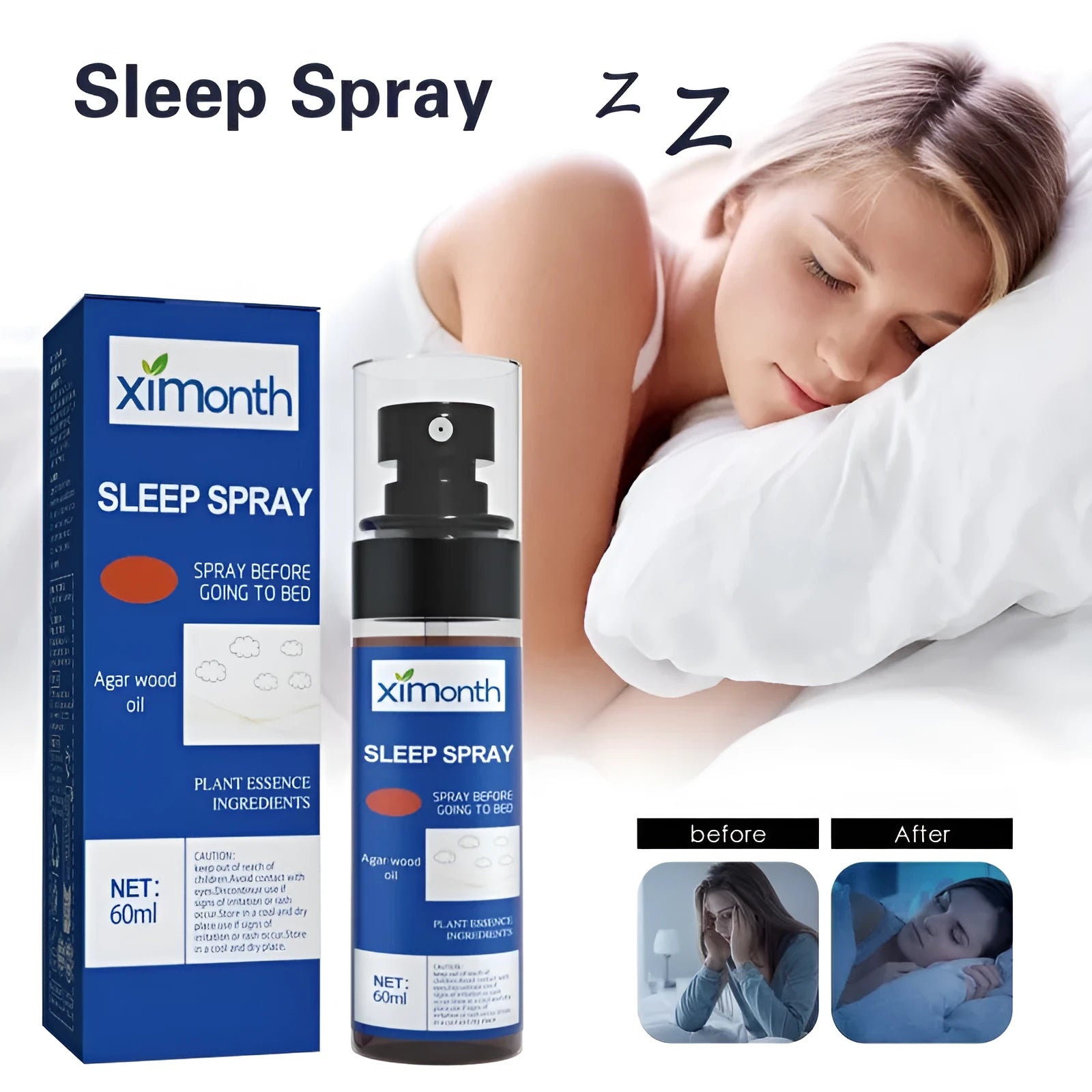 Aromatherapy sleep care spray 60ml bottle for relaxation and stress relief
