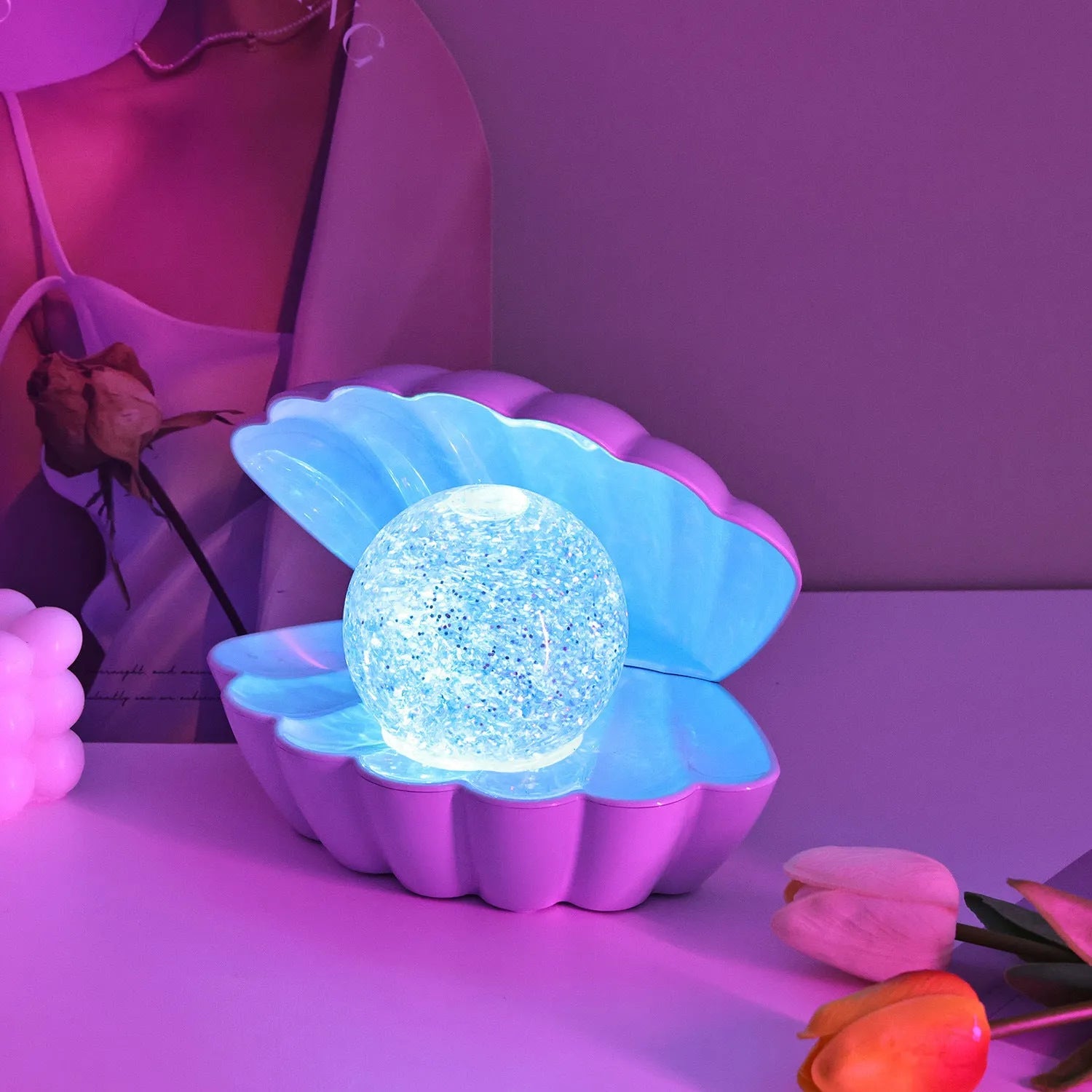 Shell-shaped neon decorative night lamp with battery power