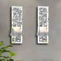 Pair of silver mirror glass candle holders wall mounted at 38cm height