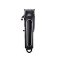 Black, red, and white digital hair clipper with brushless motor, four guide combs, charger, and cleaning tools.