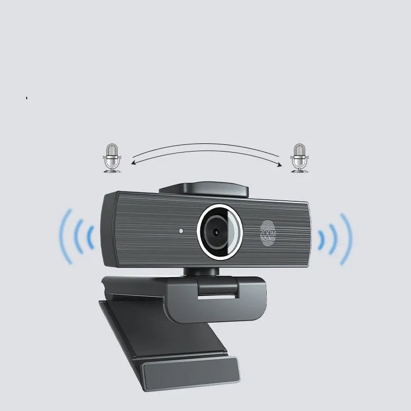 Black USB web camera with magnetic privacy cover for video conferences