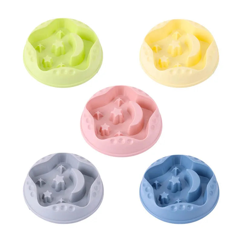 Moon Star Wings slow feeder dog bowl in blue colour with raised centre and non-slip base.