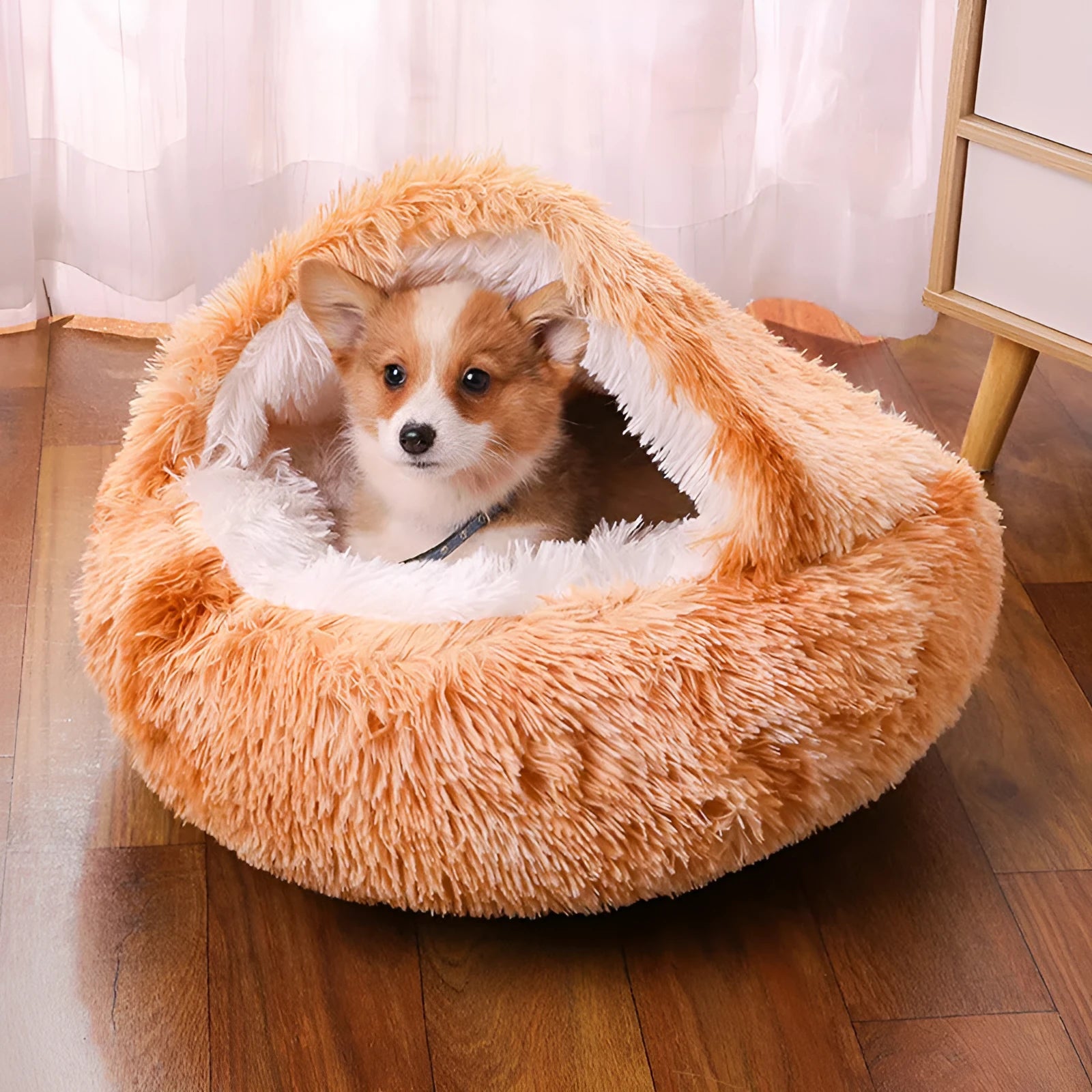 Waterproof cloth dog kennel with semi-surrounded warm room design in gradient coffee colour